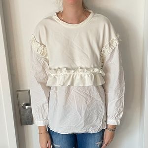 ZARA Cream off White Blouse with Ruffle Detail BUTTON BACK NECK